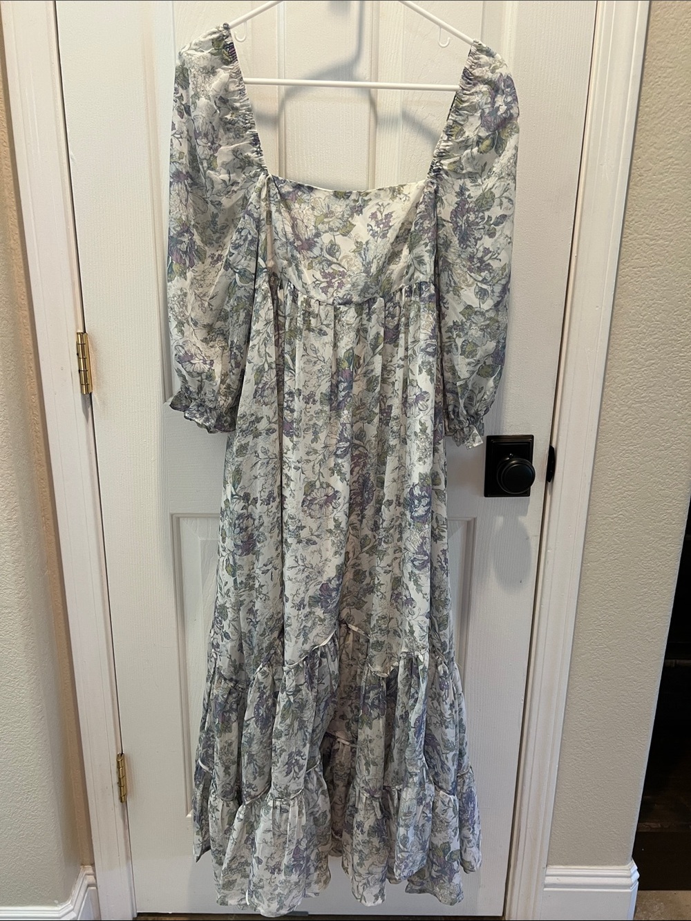Storia Floral Maxi Dress in White with Lavender and Sage Print